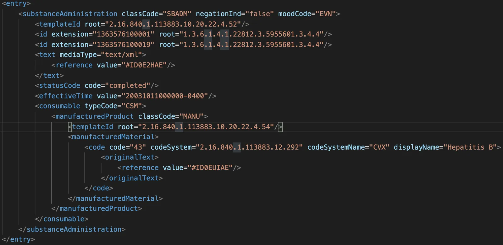 Substance administration coded entry