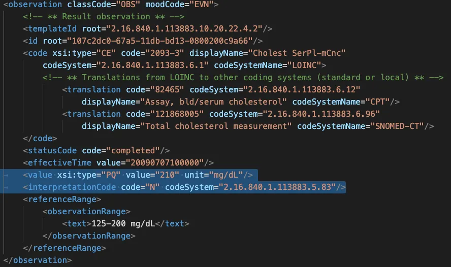 Lab result coded entry